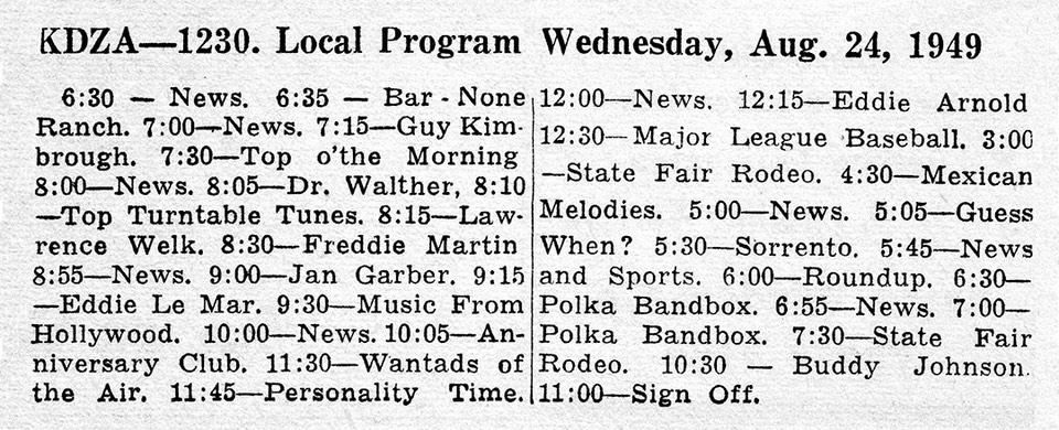 03-04 1949 KDZA radio schedule