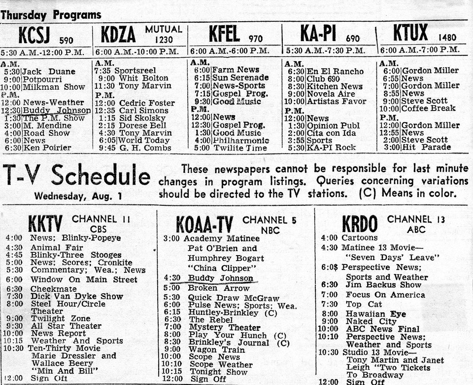03-11 1962 KCSJ & KOAA schedules